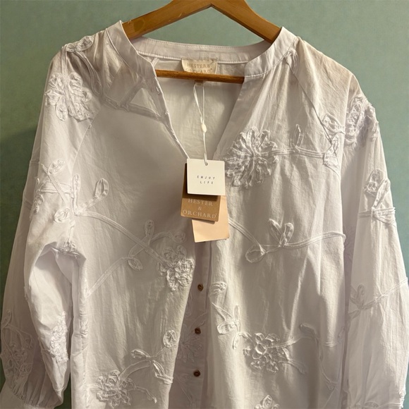 Hester & Orchard Tops - White Embroidered long sleeve Button-Up Blouse